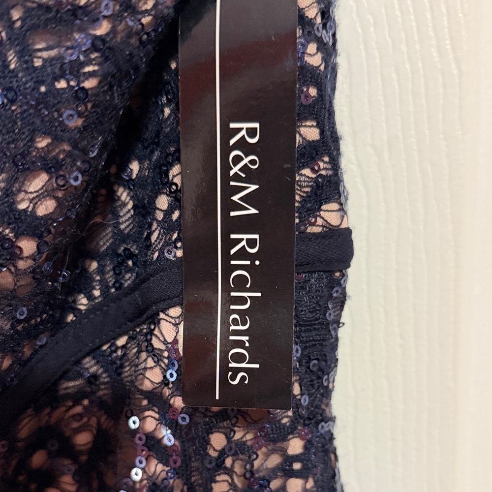 R&M Richards Embellished Sequins Navy Nude Mini Dress Sz 18w Nwt - Picture 3 of 9